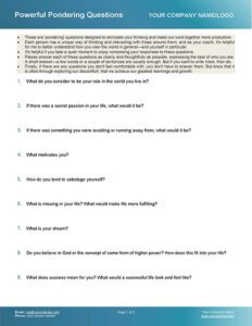 Pondering Questions Life Coaching Tool Page 1
