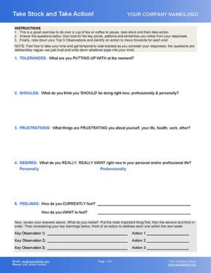 Take Stock and Take Action Life Coaching Worksheet & Tool