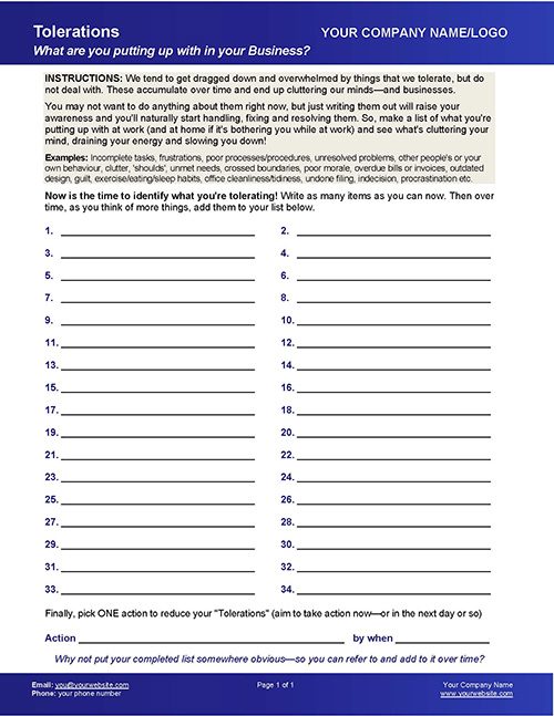 Small Business Coaching Forms Tolerations Exercise