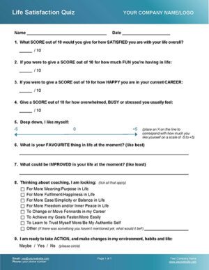 Life Satisfaction Quiz Coaching Exercise