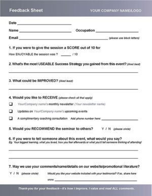 Workshop, Event & Seminar FEEDBACK Form