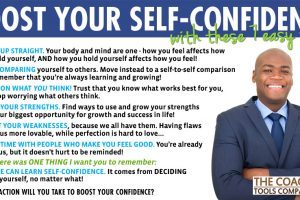 7 Tips to Boost Your Confidence Graphic with Confident Coach wearing suit
