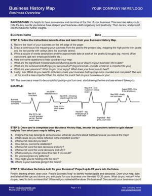 Small Business Coaching Tools Business History Template Page 1
