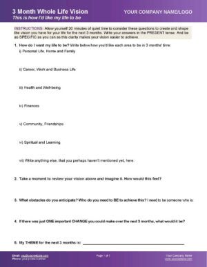 Leadership Visioning Tool - 3 Month Whole Life Vision